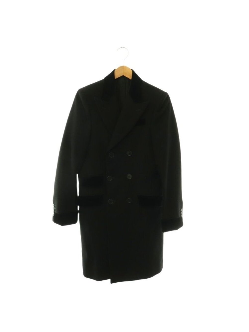 Bottega Veneta Velour Contrast Double Wool Coat Long Fully Lined 44 Black DO